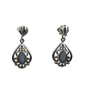 Blue Mother of Pearl Drop Pierced Sterling Silver Earrings
